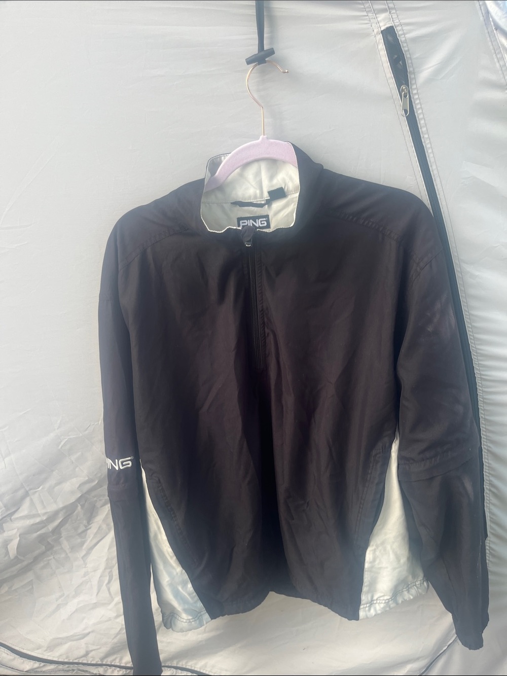PING Black Windbreaker Jacket with White Panels and zip off sleeves